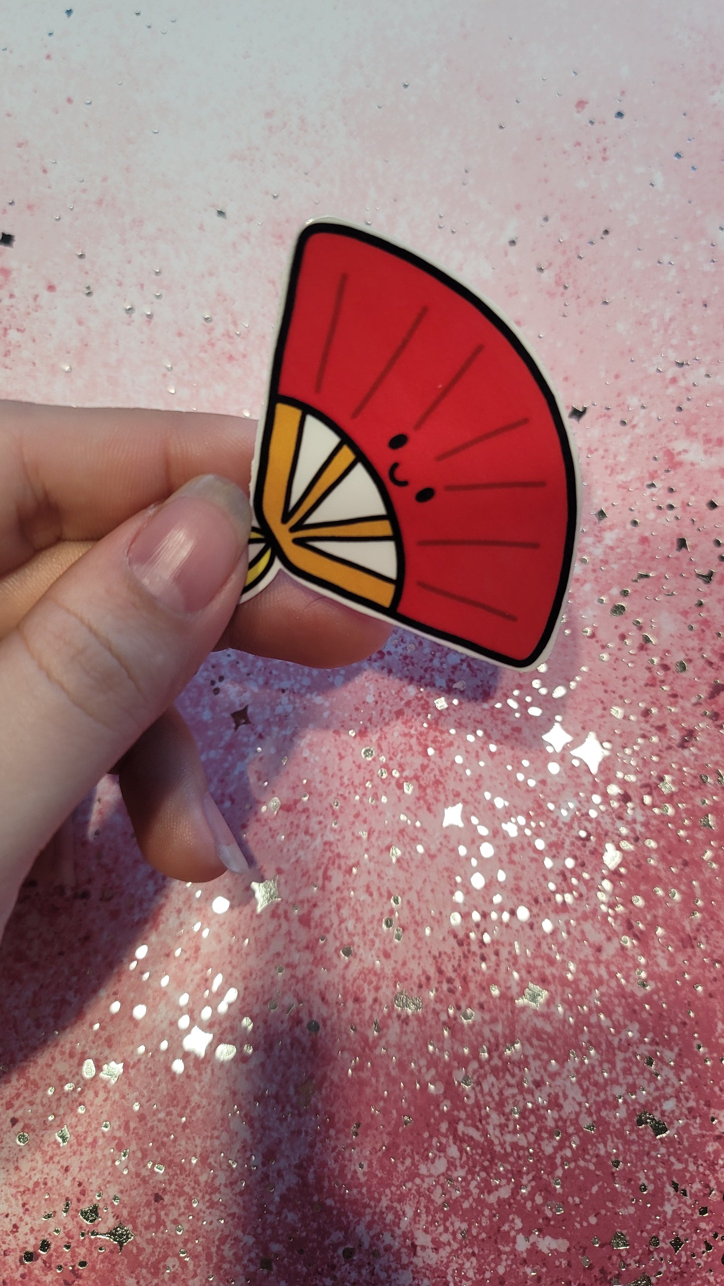 Kawaii Red Fan Sticker